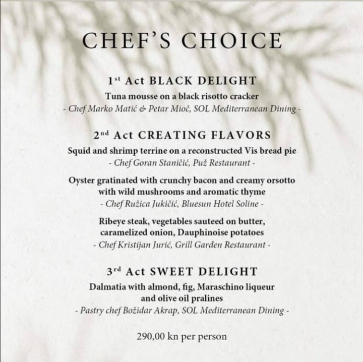 Chef's Choice Dinner menu