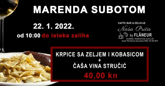 Marenda subotom 22.1.2022.: Krpice sa zeljem i kobasicom